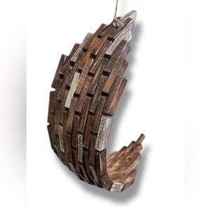 New Rustic Plant Hanger 12" Wood Block Crescent Moon Planter or Table Decor